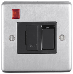 Eurolite Sssswfnb 13Amp Dp Switched Fuse Spur With Neon Round Edge Satin Stainless Steel Plate Black Rocker