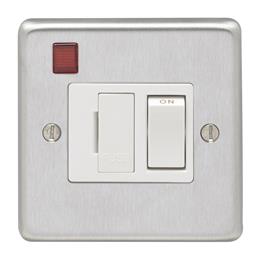 Eurolite Sssswfnw 13Amp Dp Switched Fuse Spur With Neon Round Edge Satin Stainless Steel Plate White Rocker