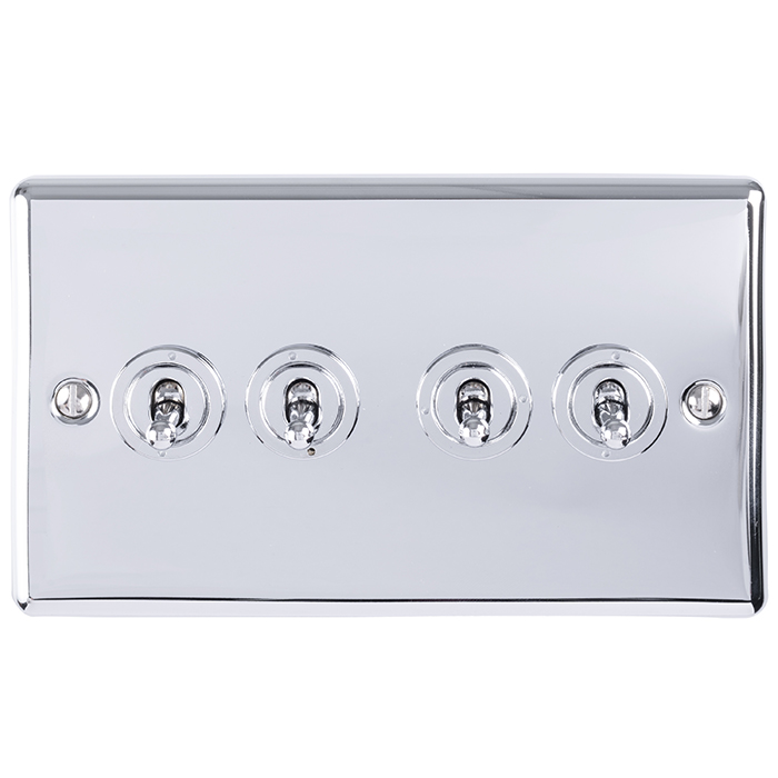 Eurolite Ssst4Sw 4 Gang 10Amp 2Way Toggle Switch Round Edge Satin Stainless Steel Plate
