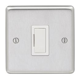 Eurolite Sssuswfw 13Amp Unswitched Fuse Spur Round Edge Satin Stainless Steel Plate White Interior