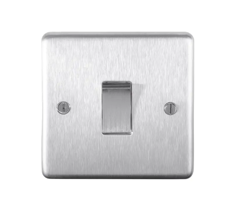 Eurolite Sss1Sw 1 Gang 10Amp 2Way Switch Round Edge Satin Stainless Steel Plate Matching Rocker