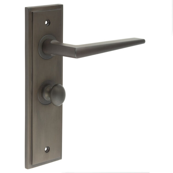 Mayfair Door Handle Bathroom Backplate Dark Bronze & Turn & Release