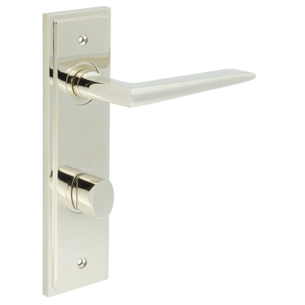 Mayfair Door Handle Din Bathroom Backplate Polished Nickel & Turn & Release