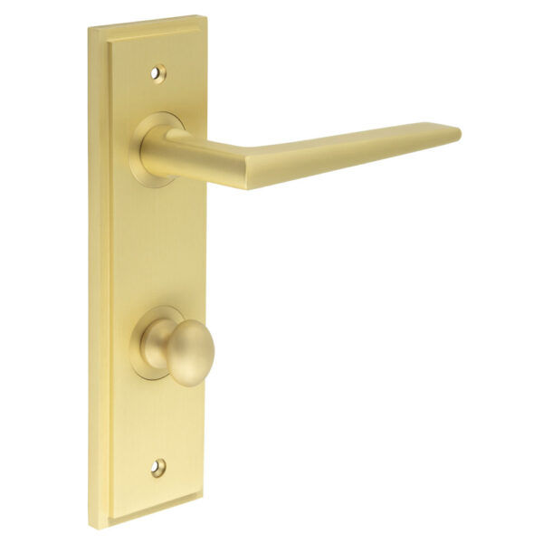 Mayfair Door Handle Din Bathroom Backplate Satin Brass & Turn & Release