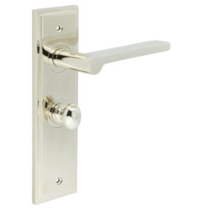 Fitzrovia Door Handle Bathroom Backplate Polished Nickel & Turn & Release