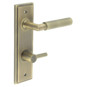 Piccadilly Door Handle Din Bathroom Backplate Antique Brass & Turn & Release
