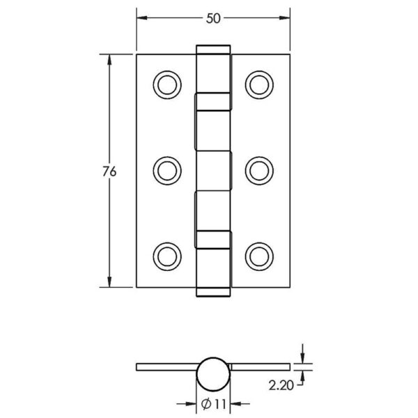 Jedo Grade 7 Steel Ball Bearing Hinges 76x50mm - Image 2