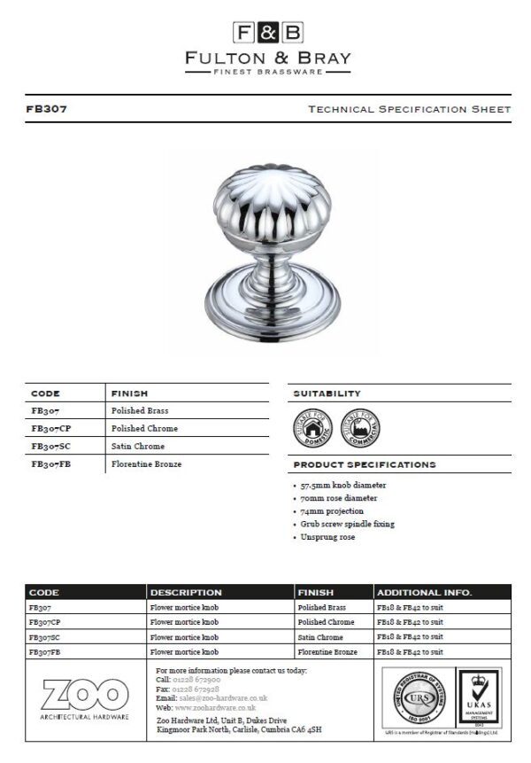 Zoo Hardware Fulton & Bray Flower Mortice Door Knobs, Polished Brass (Sold In Pairs) - Image 2