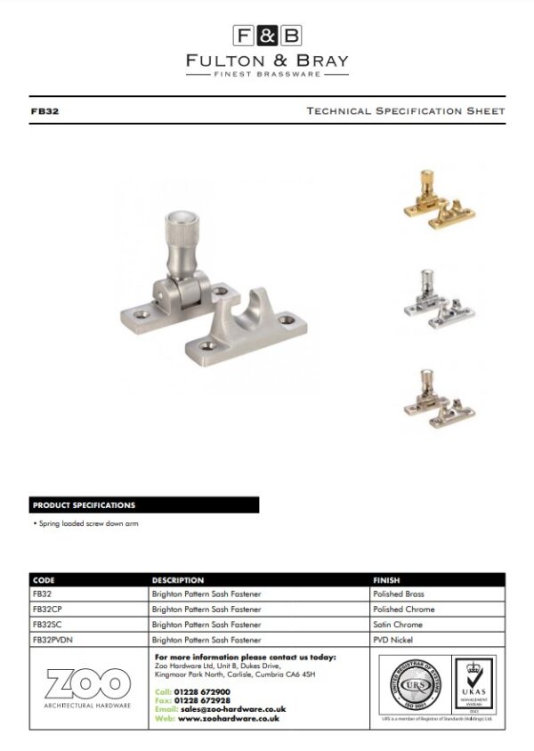 Zoo Hardware Fulton & Bray Brighton Pattern Sash Fastener, Satin Chrome - Image 3