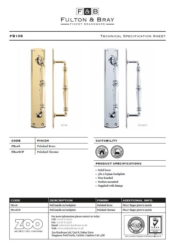 Zoo Hardware Fulton & Bray Ornate Pull Handles On Backplate (382Mm X 65Mm), Polished Brass - Image 2