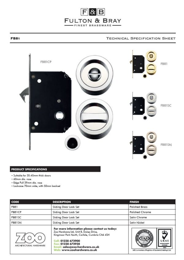 Zoo Hardware Fulton & Bray Sliding Door Lock Set (Suitable For 35-45Mm Thick Doors), Polished Brass - - Image 2