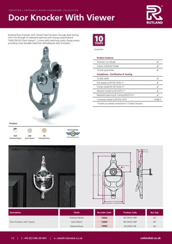 Door Knocker and Viewer Set, Urn Style (Includes Intumescent)