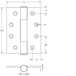Grade 14 Concealed Bearing Hinges 102x76mm