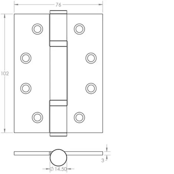Stainless Steel Grade 13 Polymer Bearing Hinges 3 Knuckle 102mmx76mm