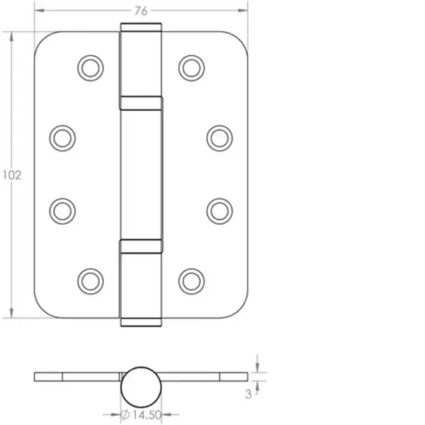 Grade 13 Radiused Polymer Bearing Hinges 3 Knuckle Pack of 3