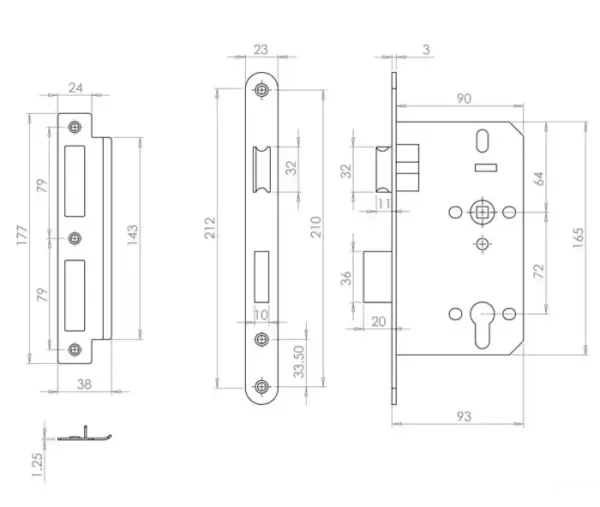 Architectural 72mm Din Sashlocks