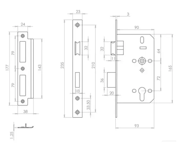 Architectural 72mm Din Sashlocks