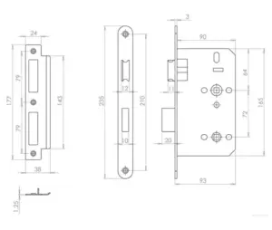 Architectural 72mm Din Bathroom Locks