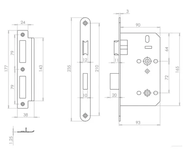 Architectural 72mm Din Bathroom Locks