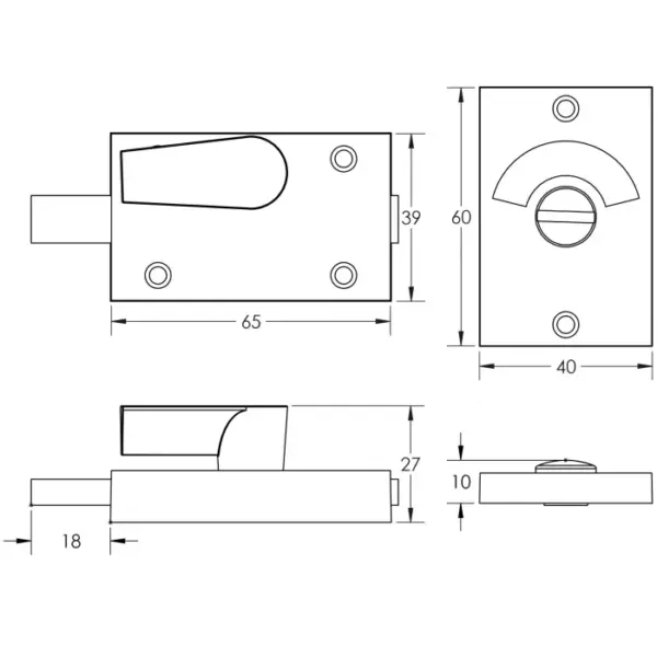 Bathroom Indicator Bolt 61x42mm