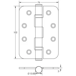Grade 11 Radiused Steel Ball Bearing Hinges 102x76mm