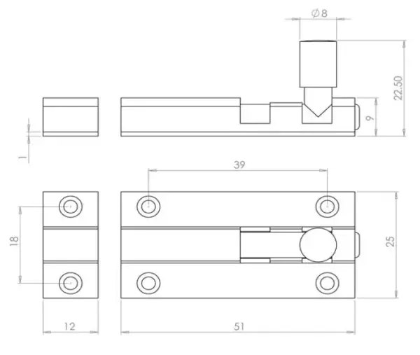 Aluminium Straight Barrel Door Bolts