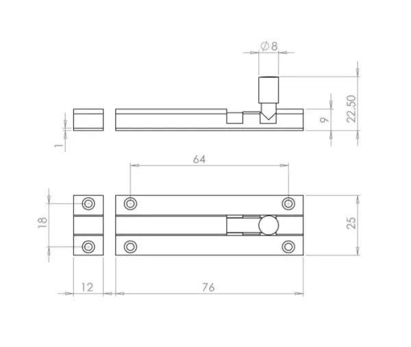 Aluminium Straight Barrel Door Bolts