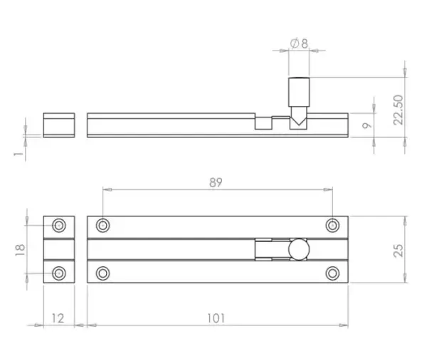 Aluminium Straight Barrel Door Bolts